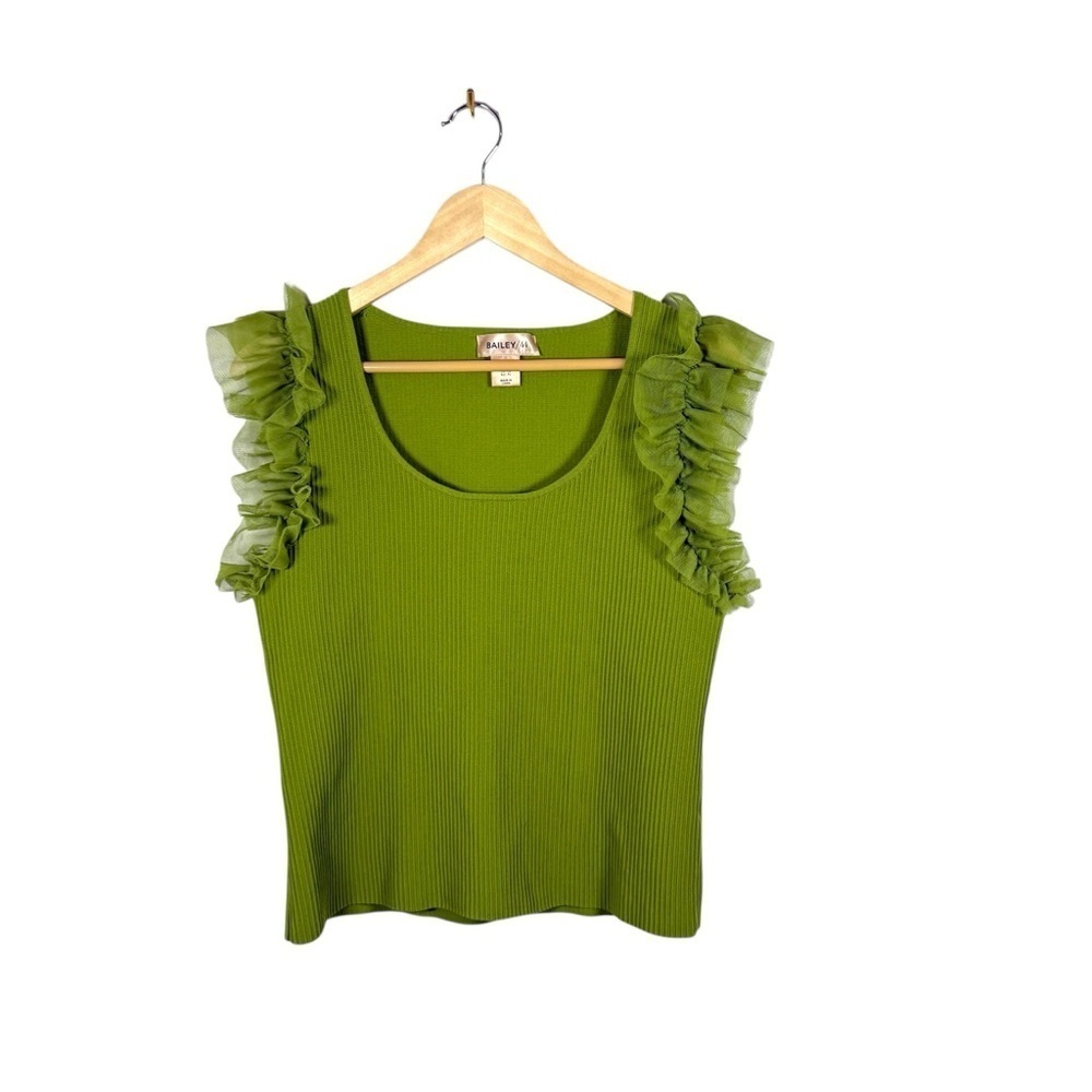 NWOT Bailey/44 Women’s Ruffle Sleeve Knit Blouse in Green Size XL